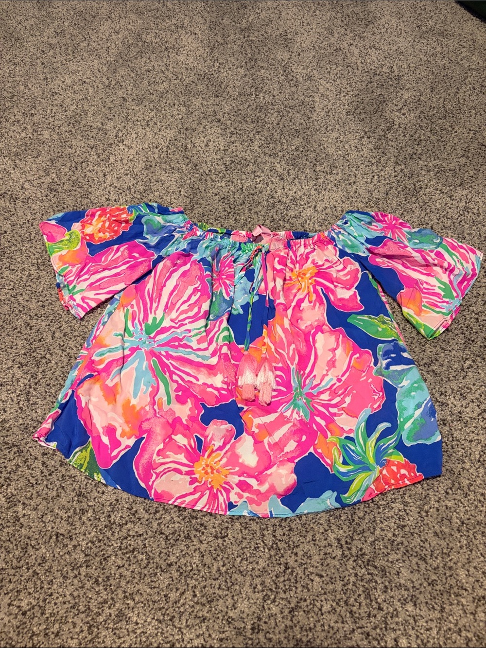 Lilly Pulitzer Pink Blue Floral Off-Shoulder Blouse